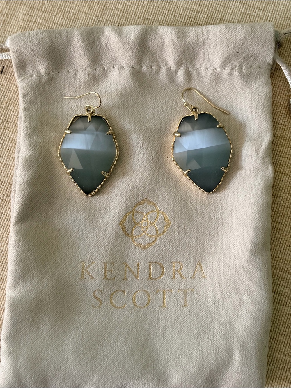Kendra Scott Faceted Gray Glass Drop Earrings with Gold Trim